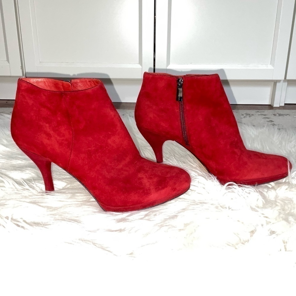 Via Spiga Red Velvet Ankle Boots